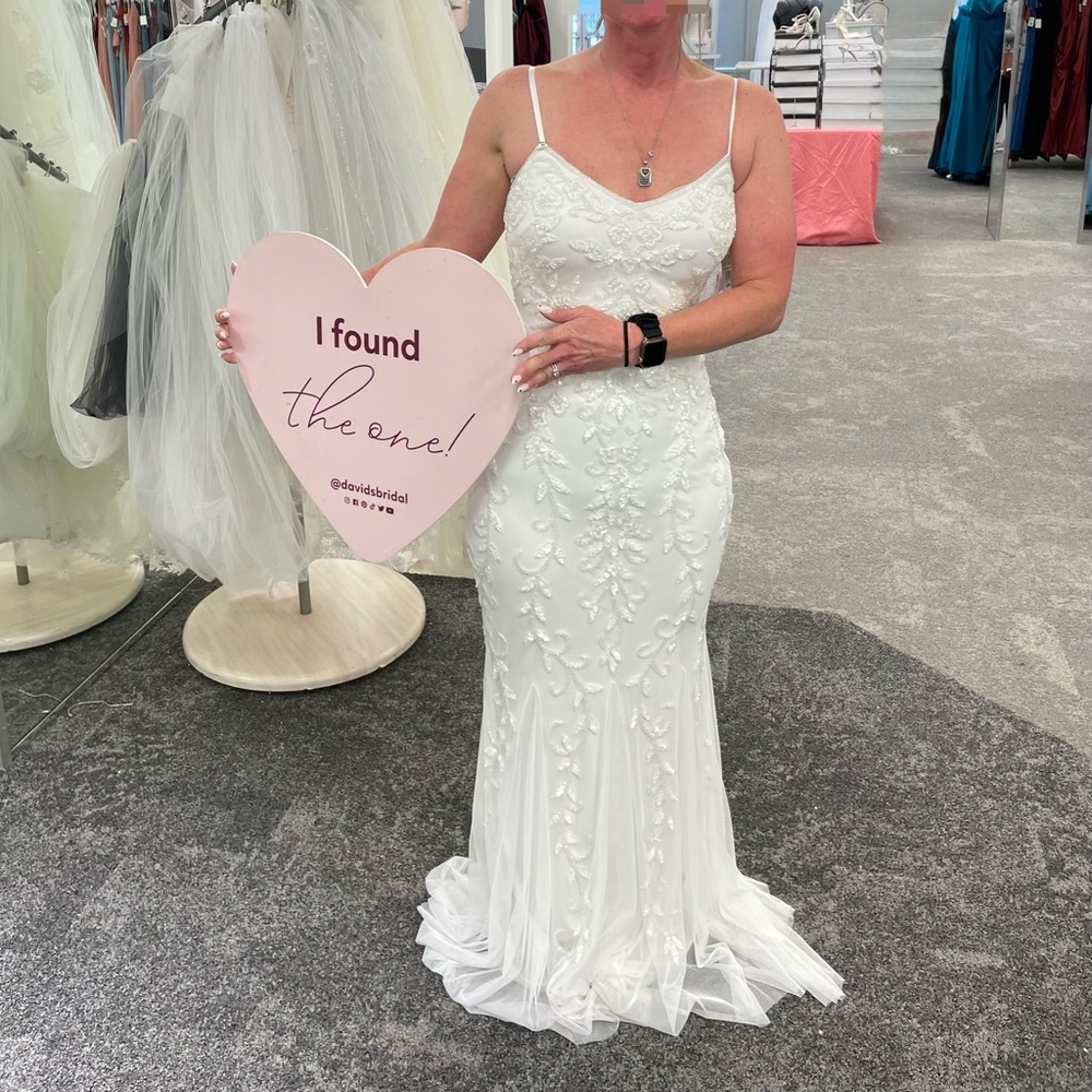 David's Bridal White Floral Embellished Wedding Dress
